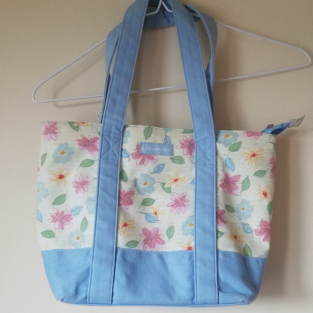 Blue Floral Longaberger Tote Bag
